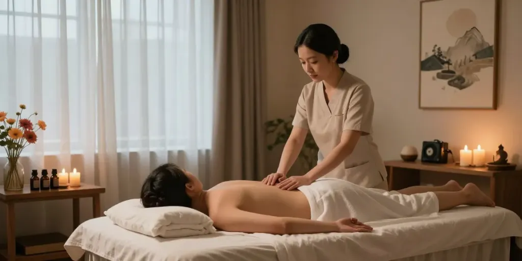 Relaxing 홍대출장마사지 therapy room with calming decor and soothing ambiance.
